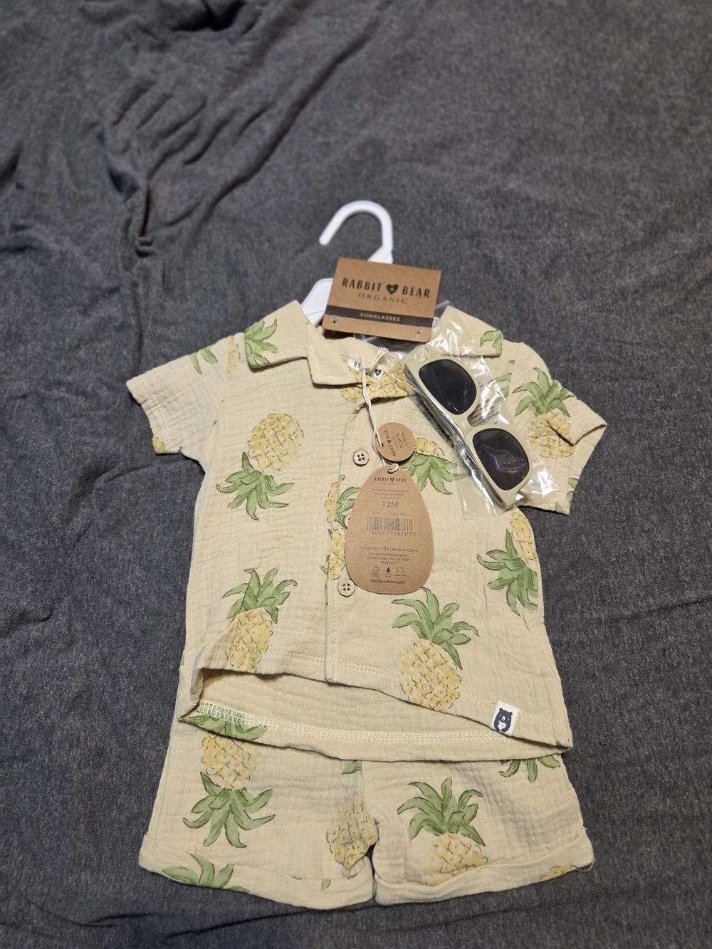 Rabbit & Bear Organic Pineapple Button-Down Set - Yellow